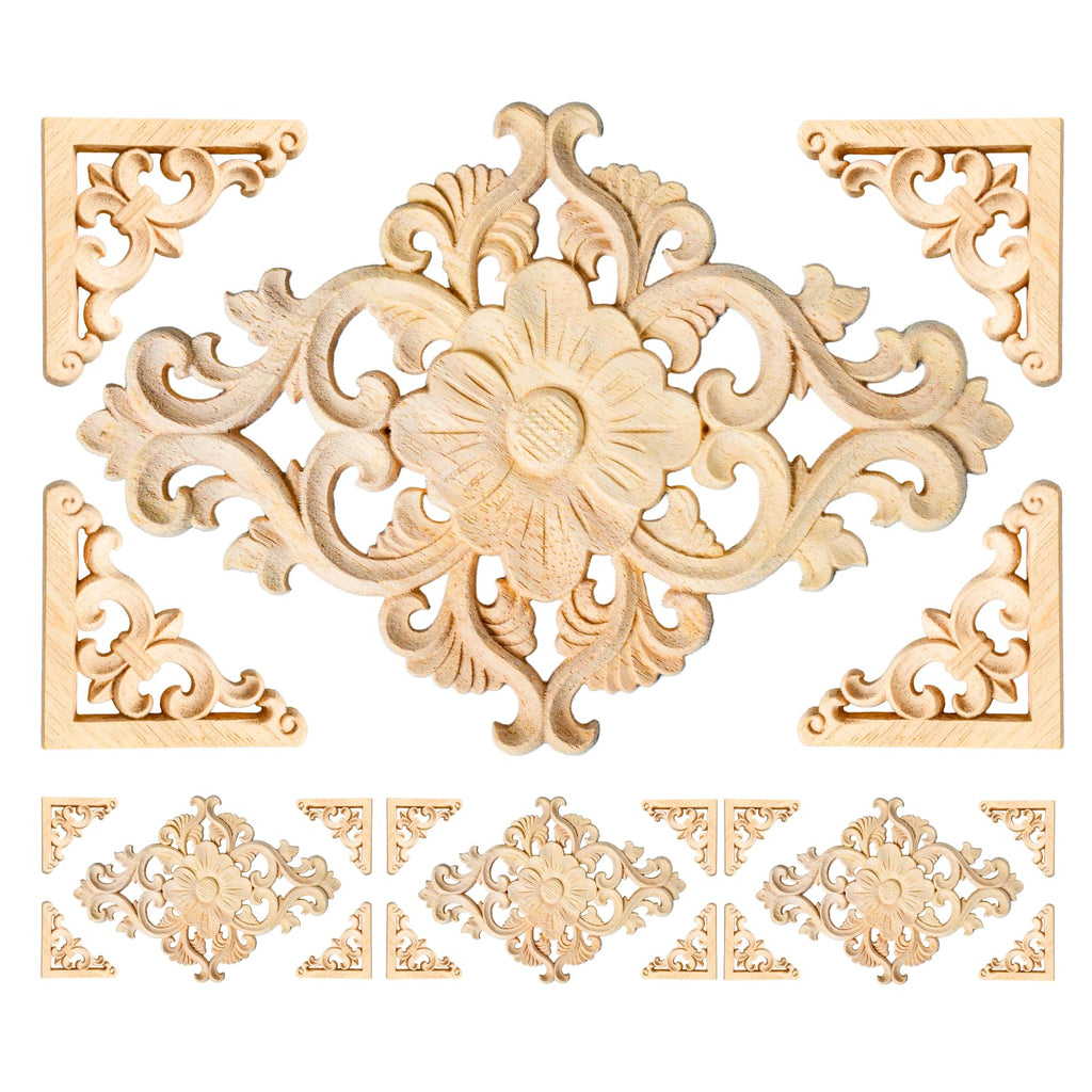 20pcs(4 Pack) Wood Appliques Decorative Carved Onlays, Wooden Carved Appliques DIY Decoration for Furniture, Wood