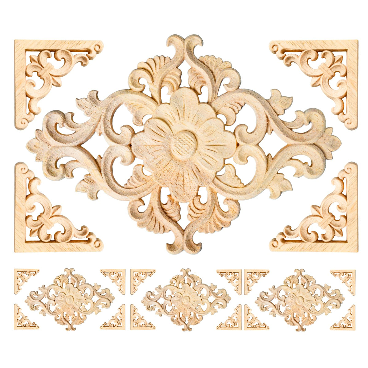 20pcs(4 Pack) Wood Appliques Decorative Carved Onlays, Wooden Carved Appliques DIY Decoration for Furniture, Wood