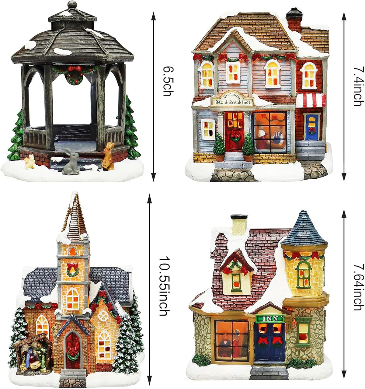 20-Piece Lighted Christmas Village Set with LED Lights Battery Operated Miniature Holiday Town Display Hand-Painted