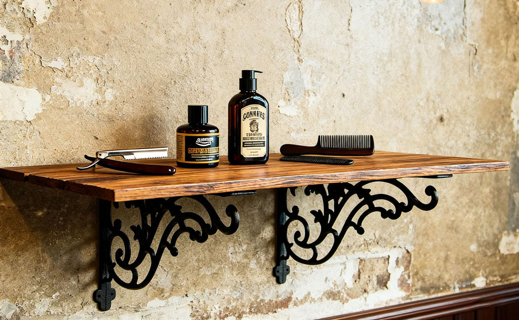 16 Inches Shelf Brackets 4 Pack Cast Iron Black Corbels 16'' * 9.5'' Decorative Shelf Supply Mouting Screws Included