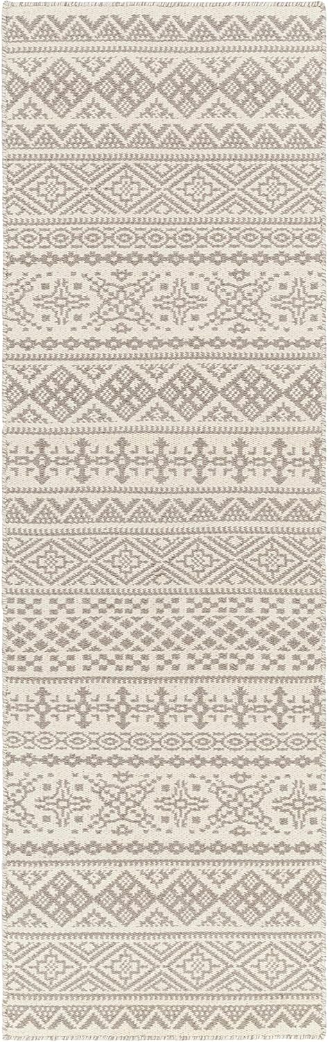 Orange Wool Hallway, Kitchen Runner Rug - Geometric Diamond Striped Border Medallion - Bohemian Transitional Tribal
