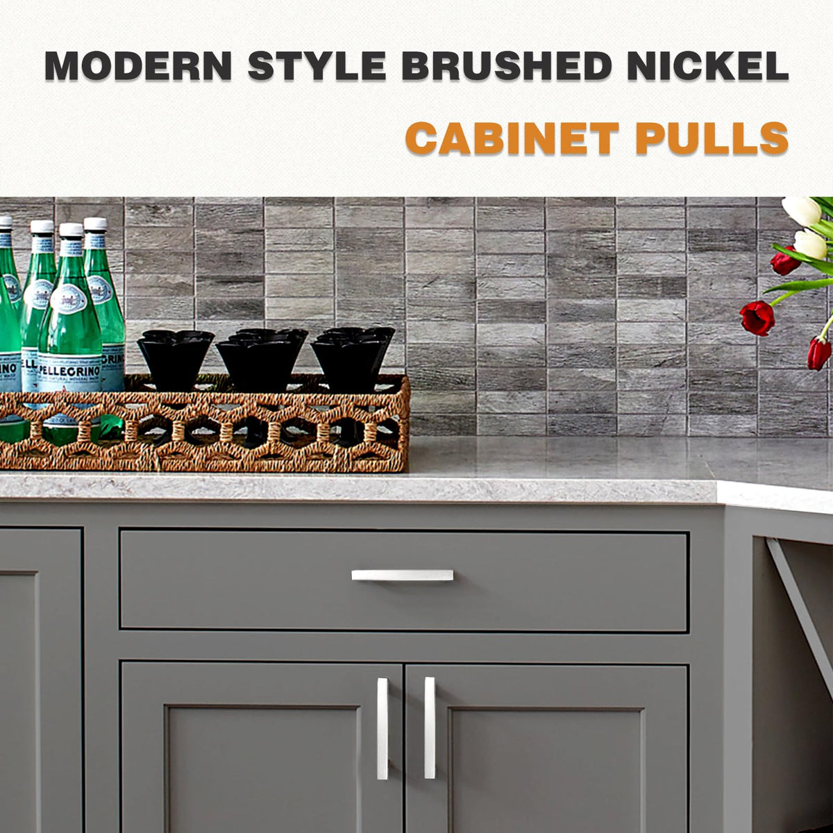 30 Pack 4 Inch Kitchen Cabinet Handles, Stainless Steel Brushed Nickel Dresser Drawer Handles, Modern Square Cupboard