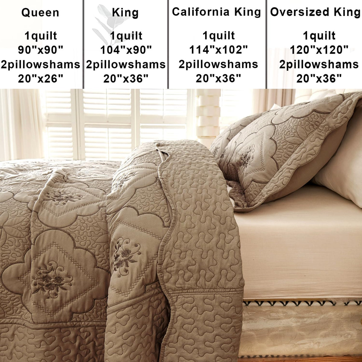 Floral Embroidery Quilt Set, 3 Pieces Quilt Bedding Set, Classic Diamond Pattern Quilts, Ultra Soft Lightweight