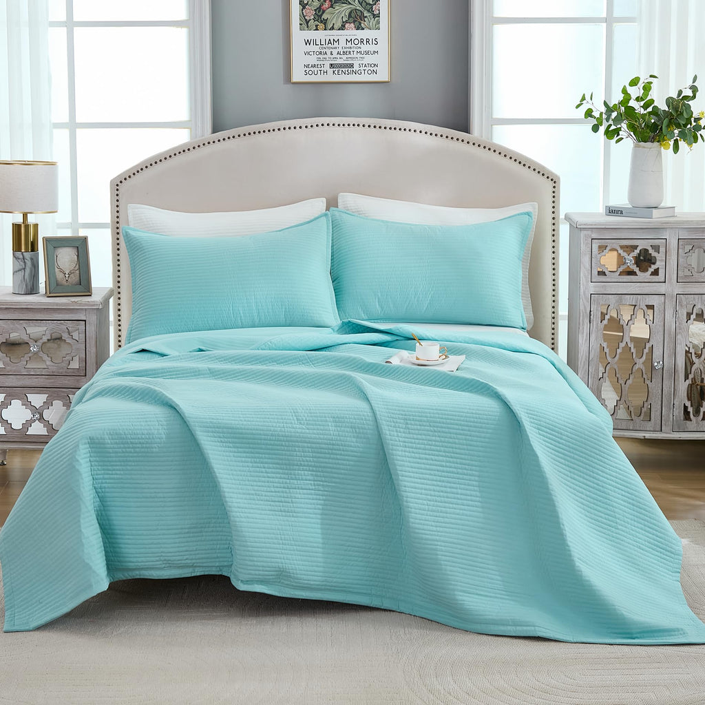 Stripe Quilted Duvet Cover Set, Soft Lightweight Coverlet, 3 Pieces Quilt Set Multi-Purpose Bedding Set for All