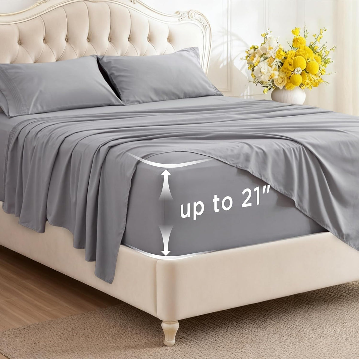 Deep Pocket Twin Sheets Set - Fits Mattresses Up to 21 Inches Thick -3 Piece GentleSoft Bed Sheets, Moisture Wicking