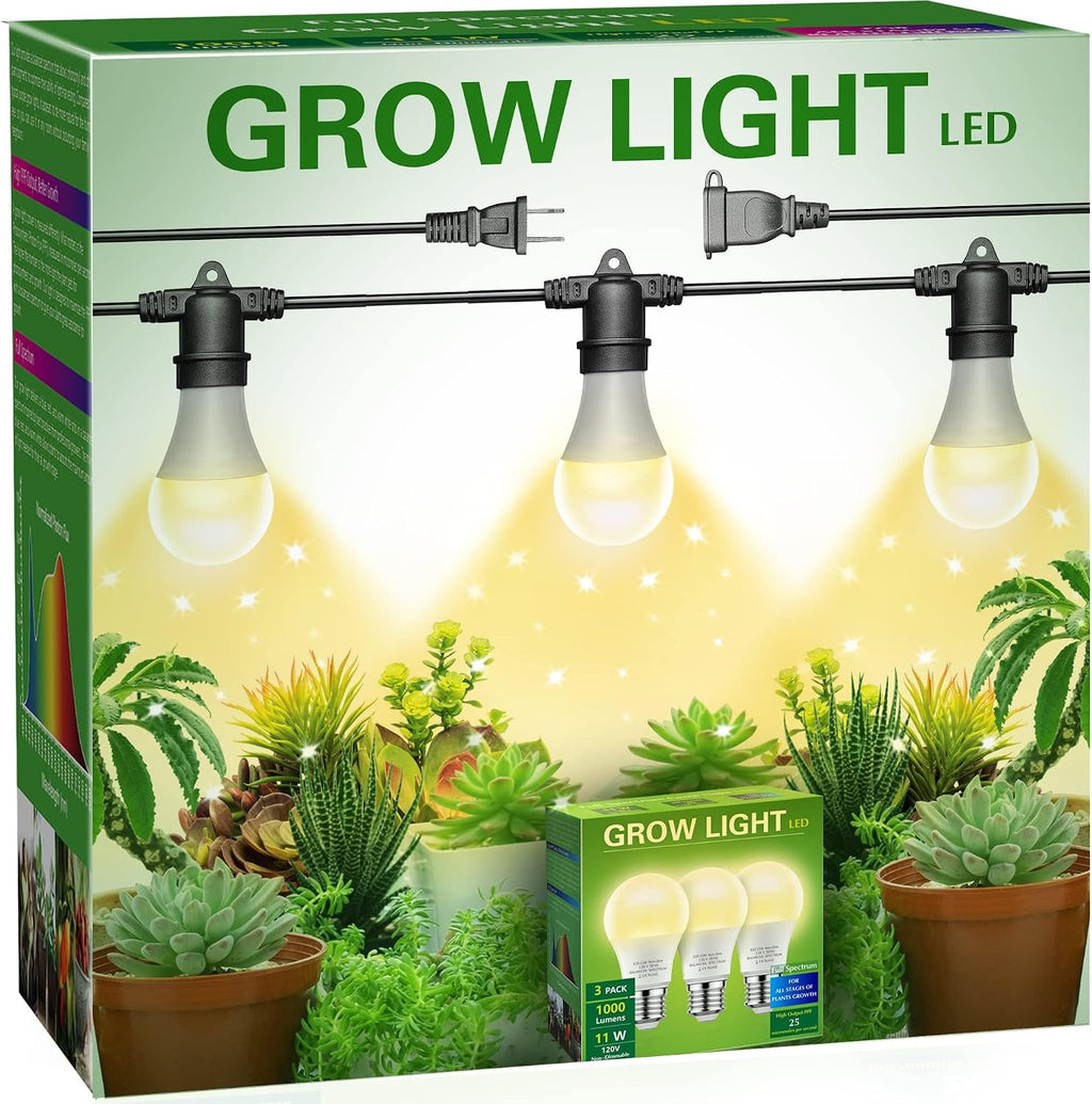LED Grow Light Bulb 4 Pack & 3 Hanging Grow Light