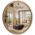 28 Inch Gold Round Wall Mirror, Circle Mirror with Bamboo Texture, Decorative Vanity Mirror