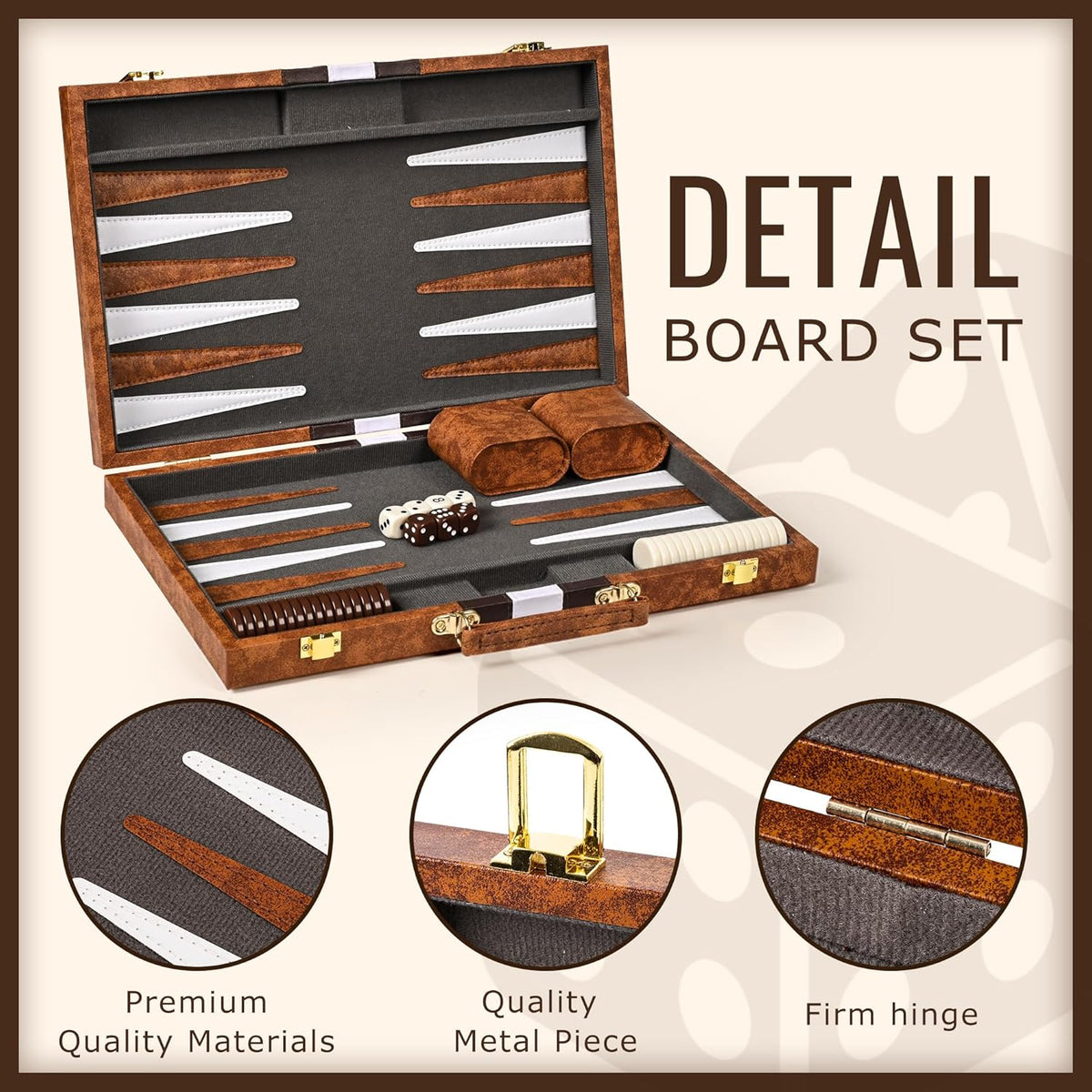 Backgammon Board Game Set (15 Inches) for Adults and Kids,Classic Board Strategy Game,Portable and Travel Backgammon