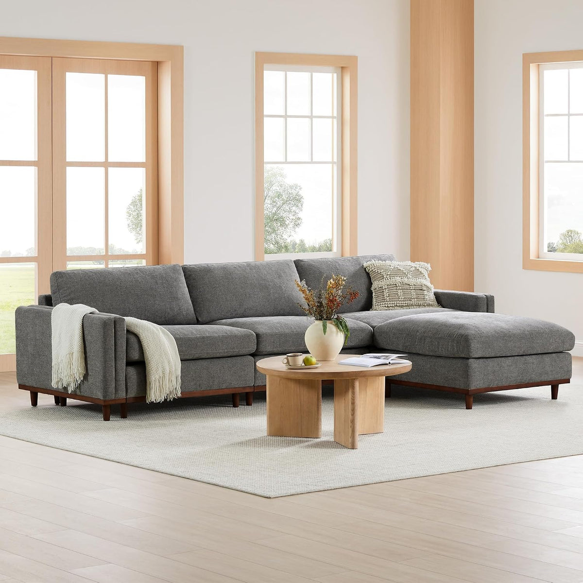118" Super Large Luxury Sectional Modular Sofa, Down Filled, 4 Seat Couch, Grey