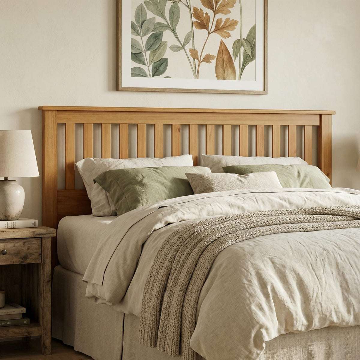 Serene Wood Panel Headboard with Mission Slats, Pine