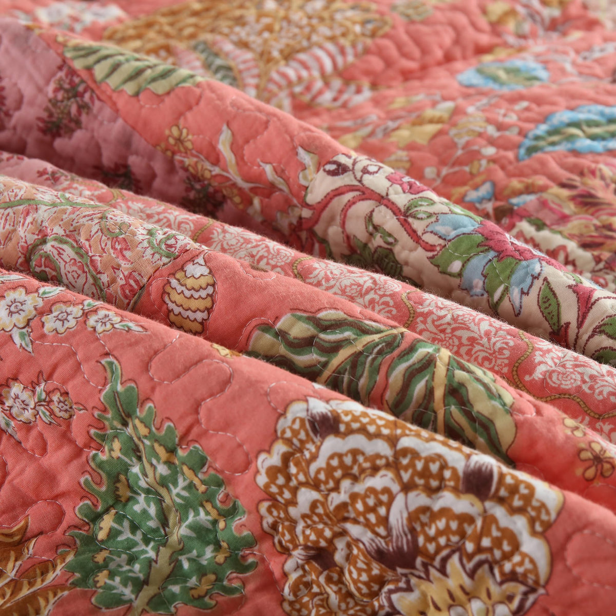 Cotton Patchwork Bedspread, 3-Piece Bedding Quilt Set with Real Stitched Embroidery, Reversible Matelasse Bed