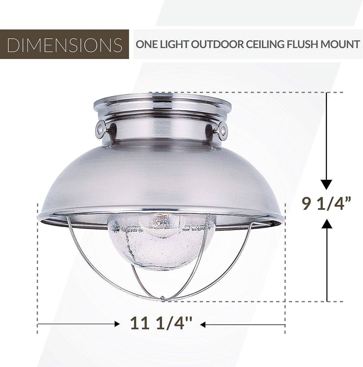 Sebring Transitional One - Light Outdoor Ceiling Flush Mount Outside Fixture, Brushed Stainless Finish, 1-Light