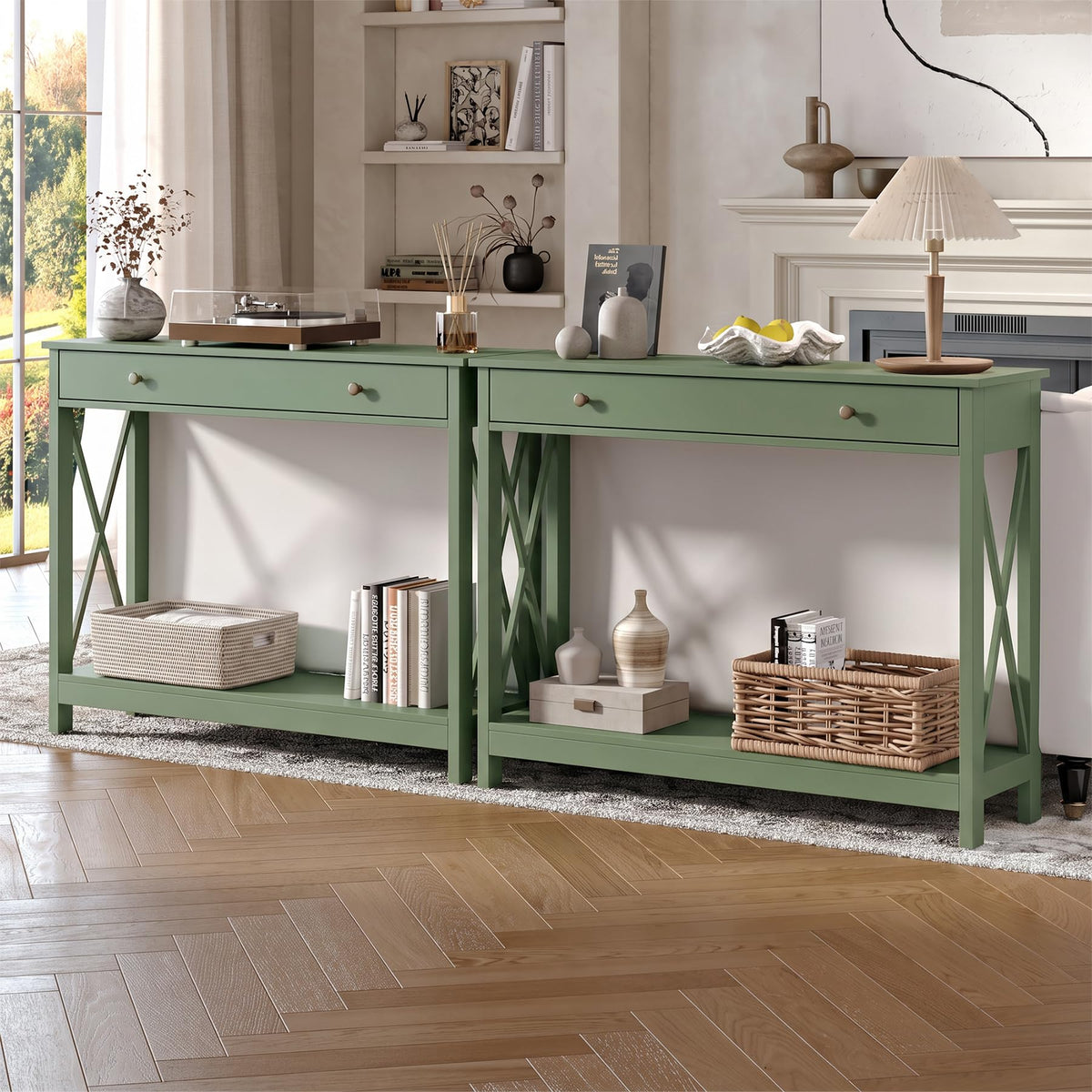 40" Farmhouse Console Table with Drawer and Storage Shelves
