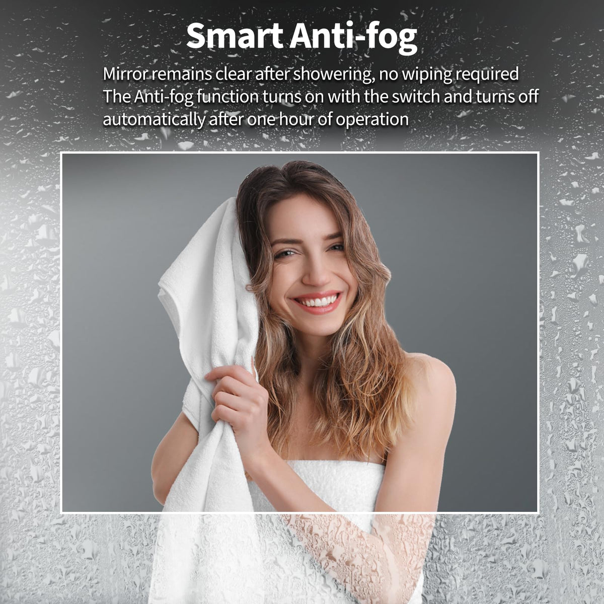 60x28 LED Bathroom Mirror with Light, Anti-Fog, 3 Colors