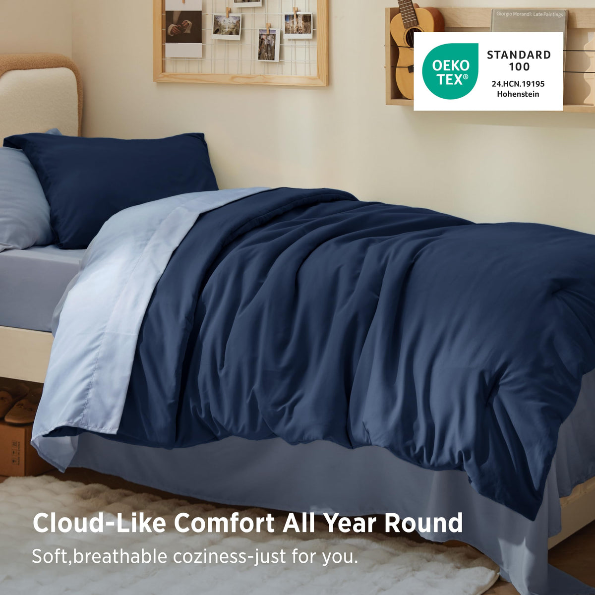 Bed Comforter Set - 5 Pieces Navy Blue Bedding Set 68"x88"
