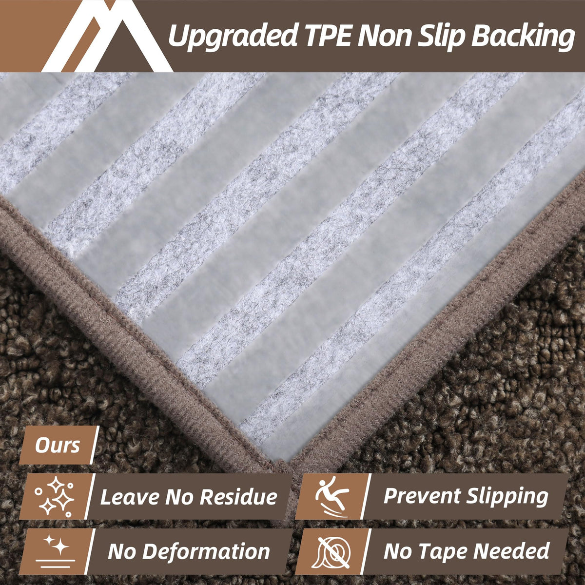 Edging Non-Slip Carpet Mat 28inX9in, 15pc, Brown