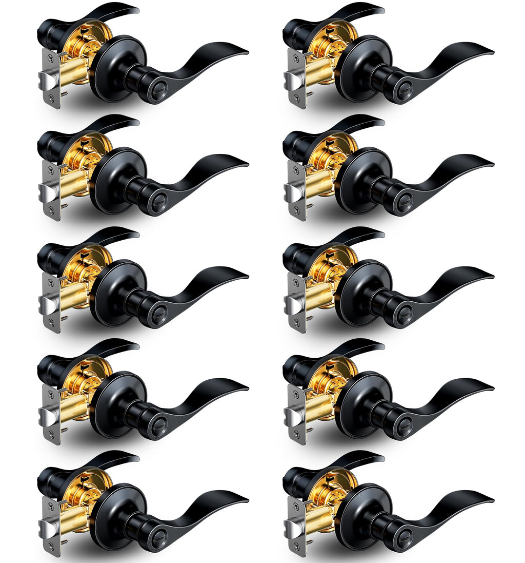 10 Pack Interior Privacy Door Handle Levers Lock Keyless, Matte Black
