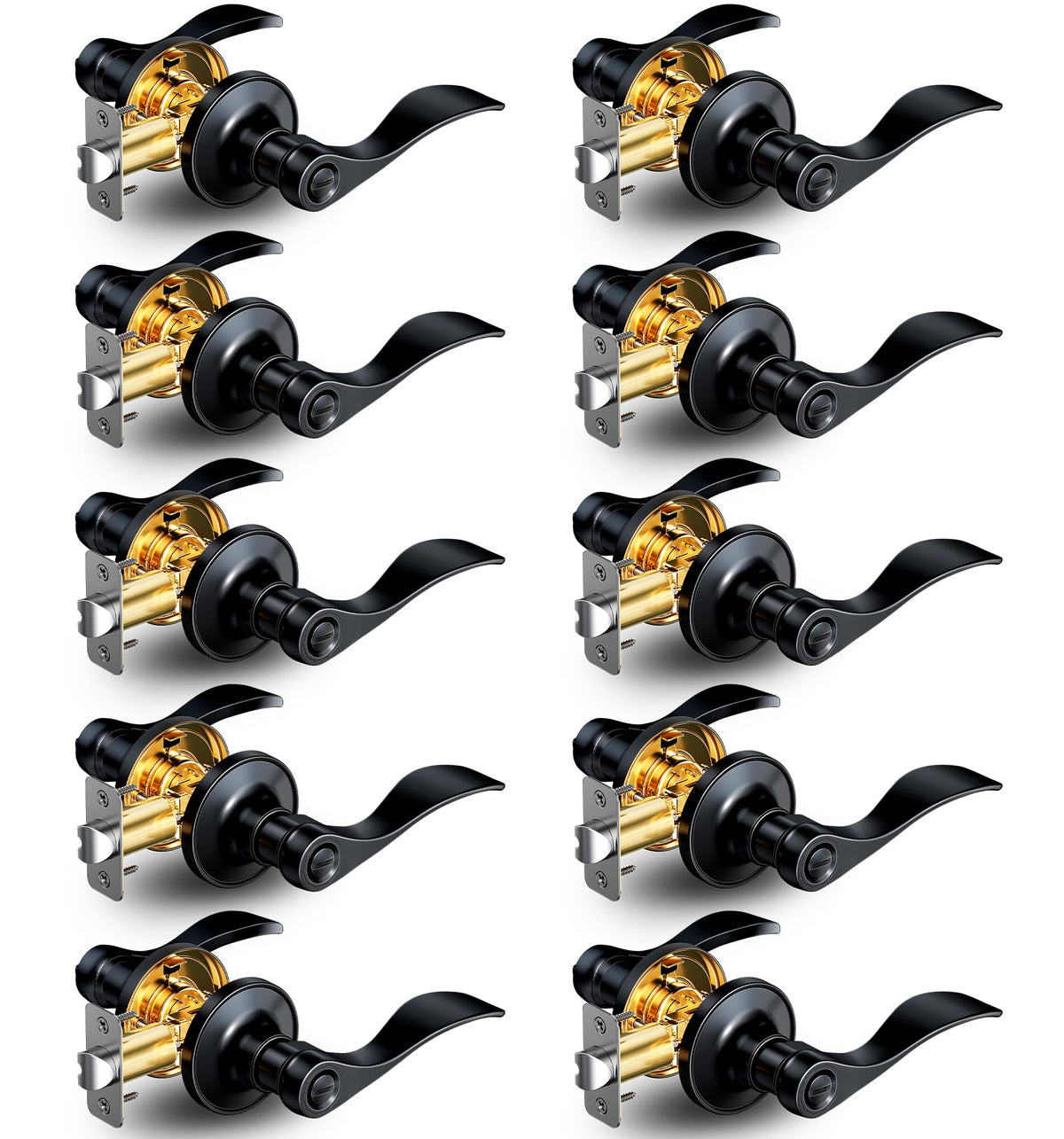 10 Pack Interior Privacy Door Handle Levers Lock Keyless, Matte Black