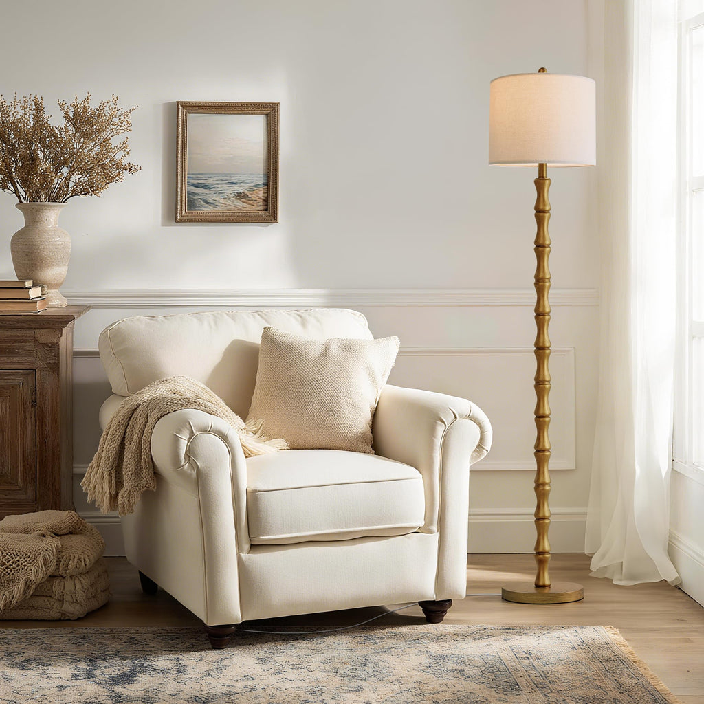 62" Rustic Floor Lamp, Retro Farmhouse Standing Lamp with Rotary Switch, Resin Antique Gold Floor Lamp, Elegant Home