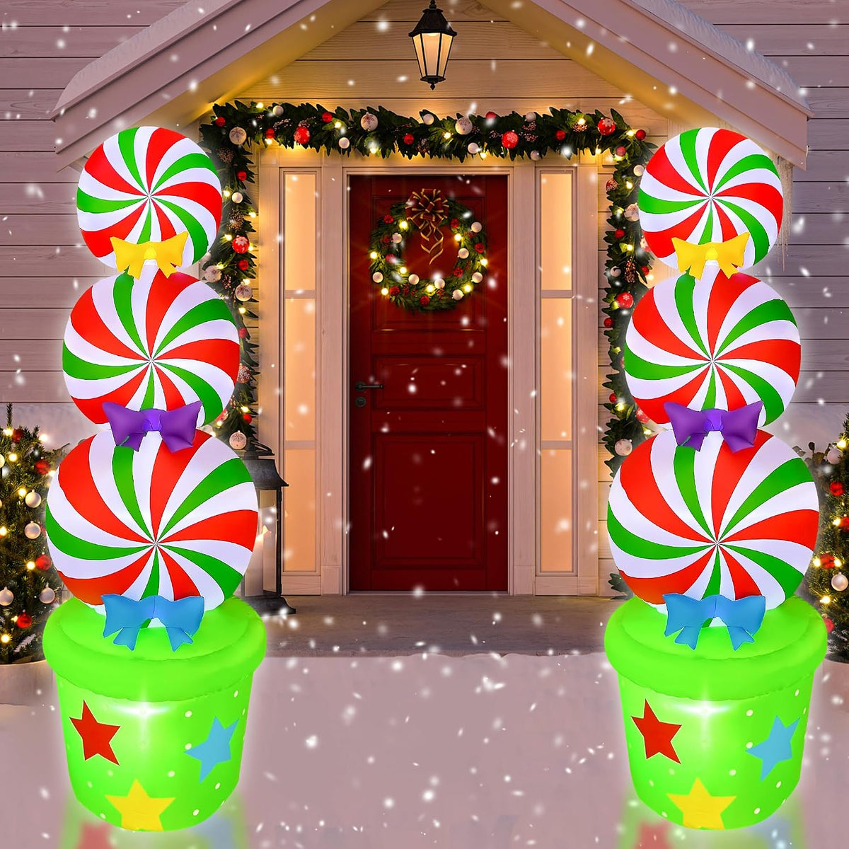 6FT Christmas Inflatables Candy Yard Sign LED Lighted Christmas Inflatable Outdoor Decoration for Garden Home Lawn