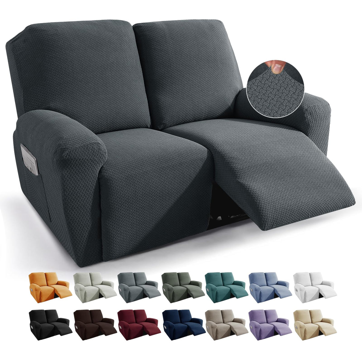 Loveseat Recliner Covers 6-Piece Stretch Jacquard Recliner Sofa Slipcover 2 Seater Washable Reclining Couch Cover