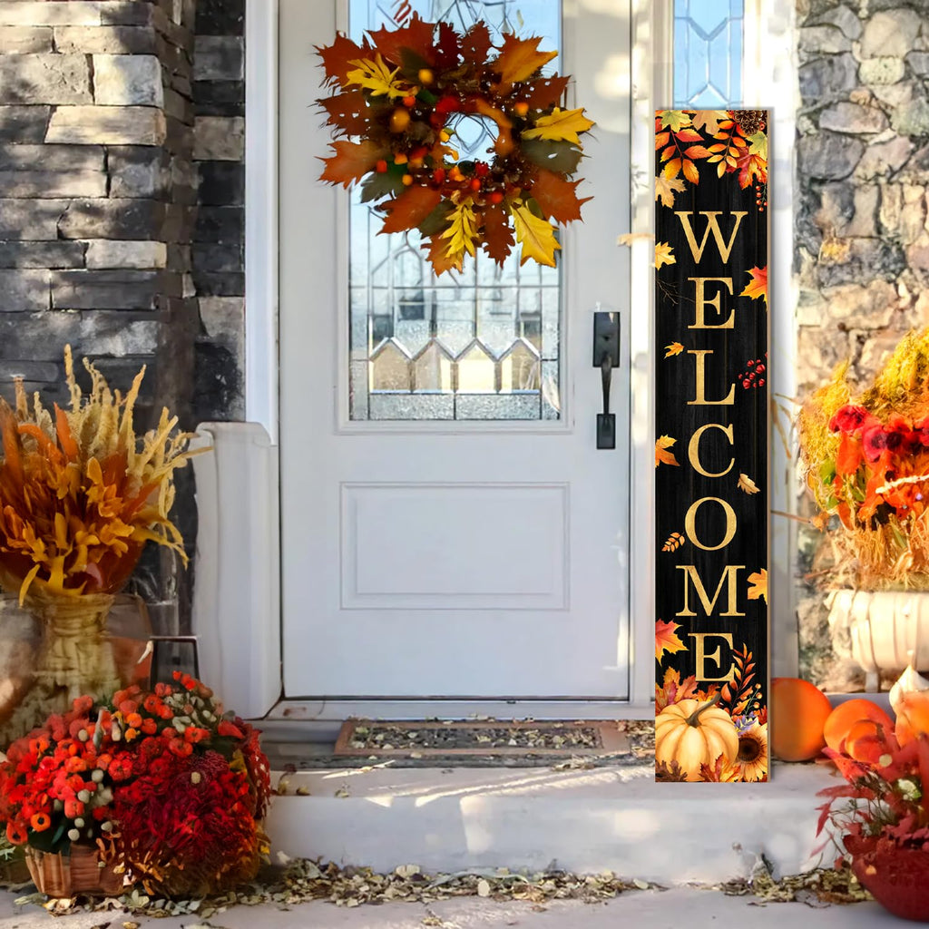 Fall Welcome Porch Sign, Pumpkin Signs for Front Porch, Maples Door Sign Yard, Vertical Wood Sign Standing Front Door