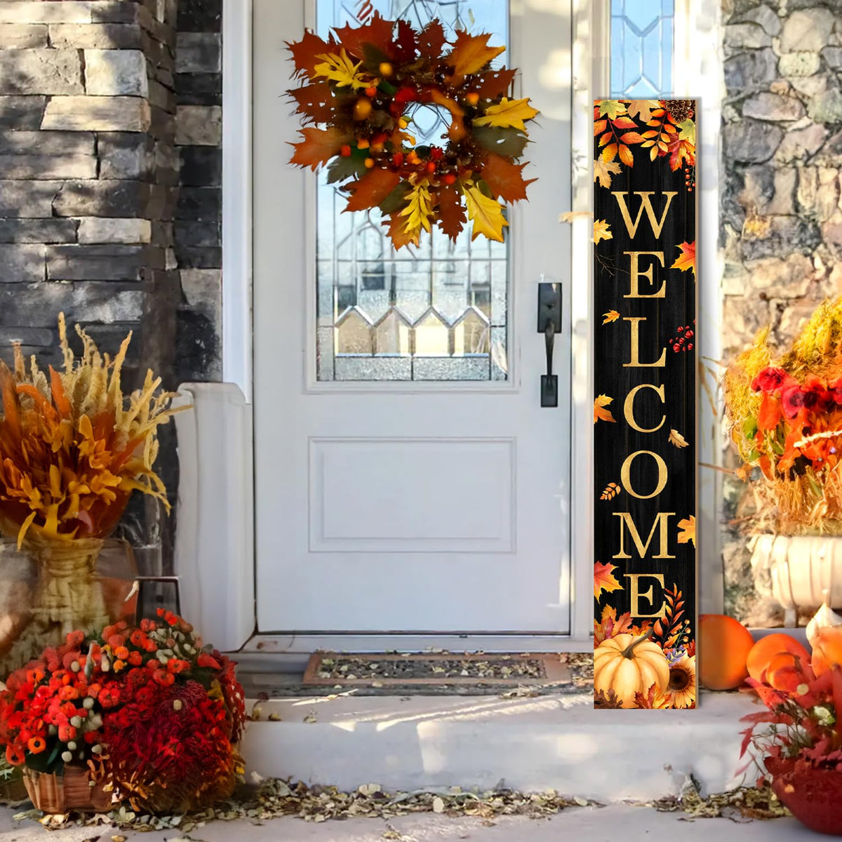 Fall Welcome Porch Sign, Pumpkin Signs for Front Porch, Maples Door Sign Yard, Vertical Wood Sign Standing Front Door