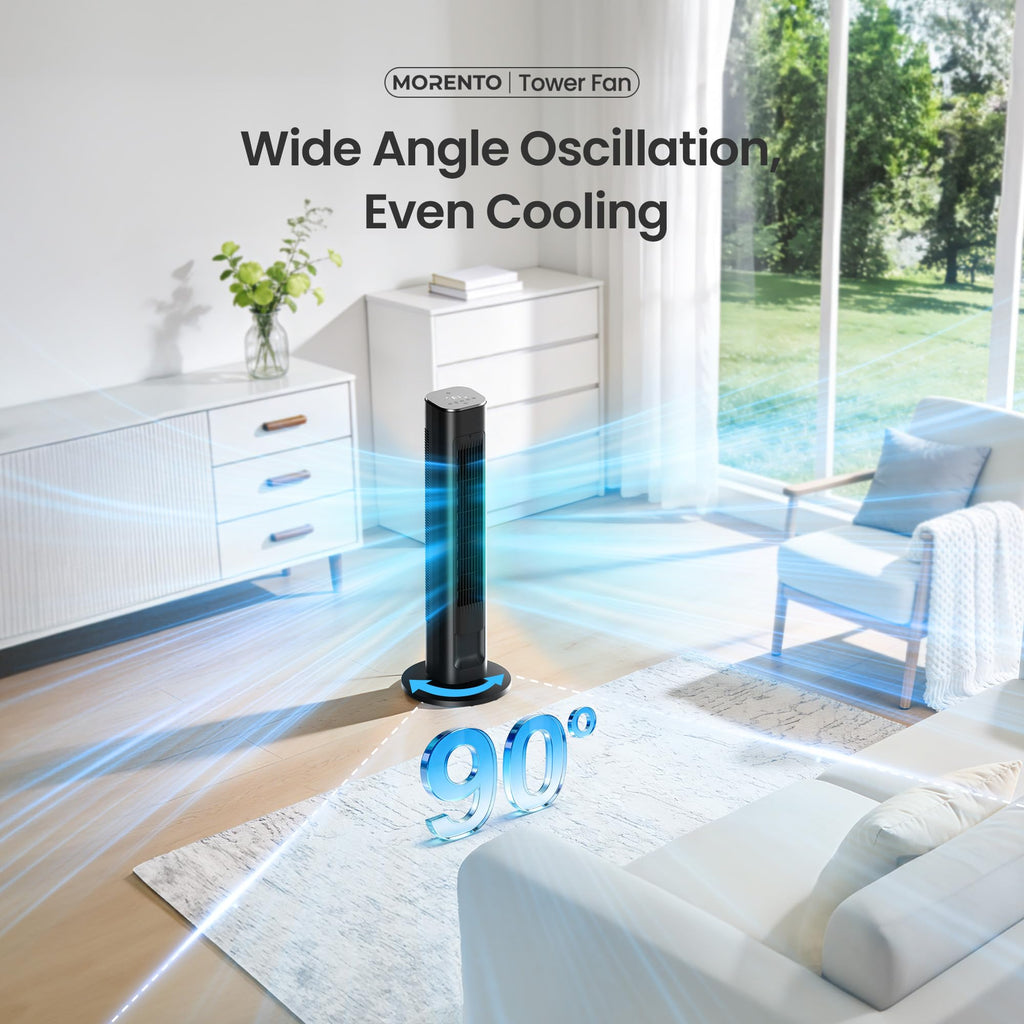 Smart Tower Fan with Remote, WiFi/App/Voice Control, 25dB, Black