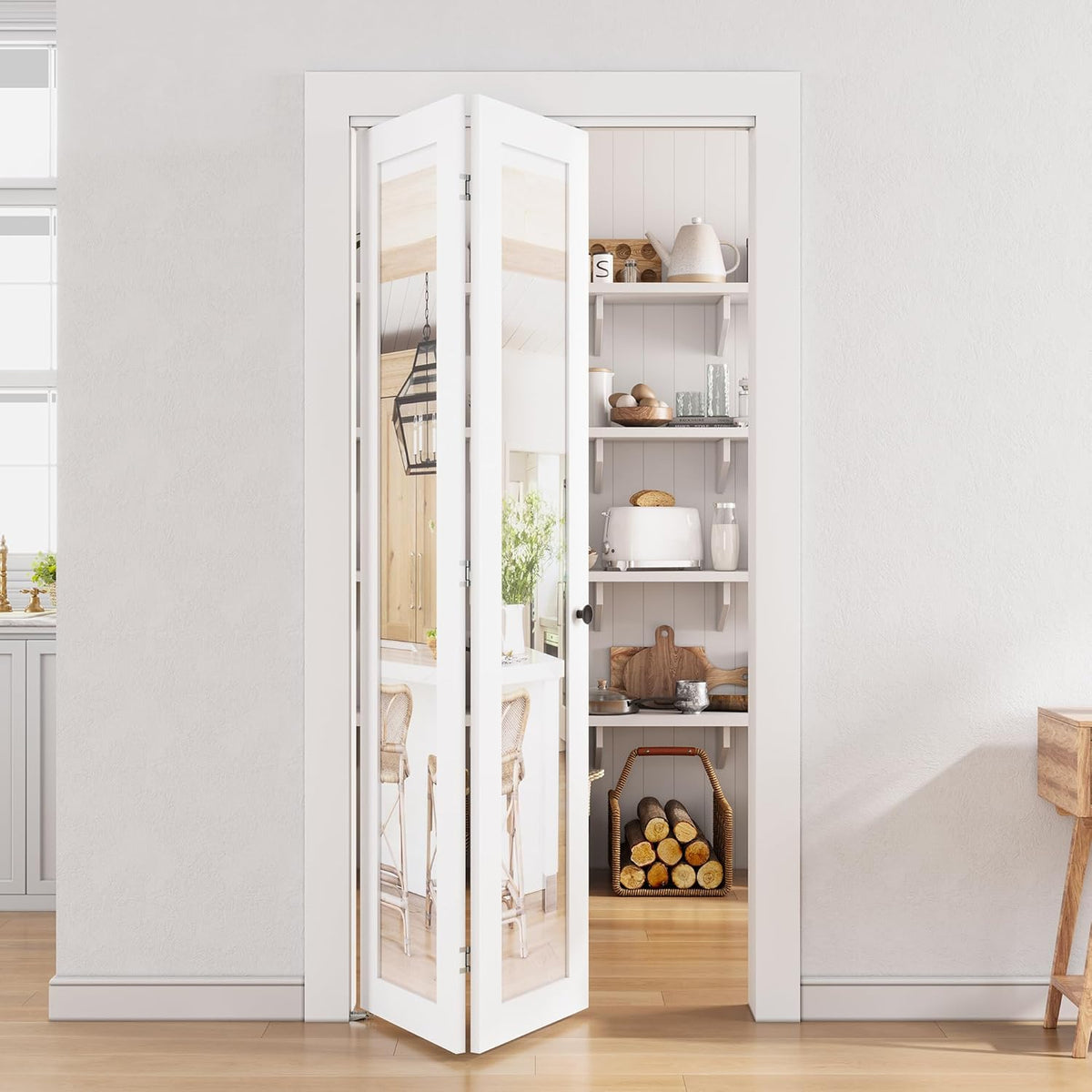 Bifold Doors, Mirror Closet Doors for 30'' x 80" with Sliding Hardware Kit Set, Interior Bi Fold Door for Closet, Easy