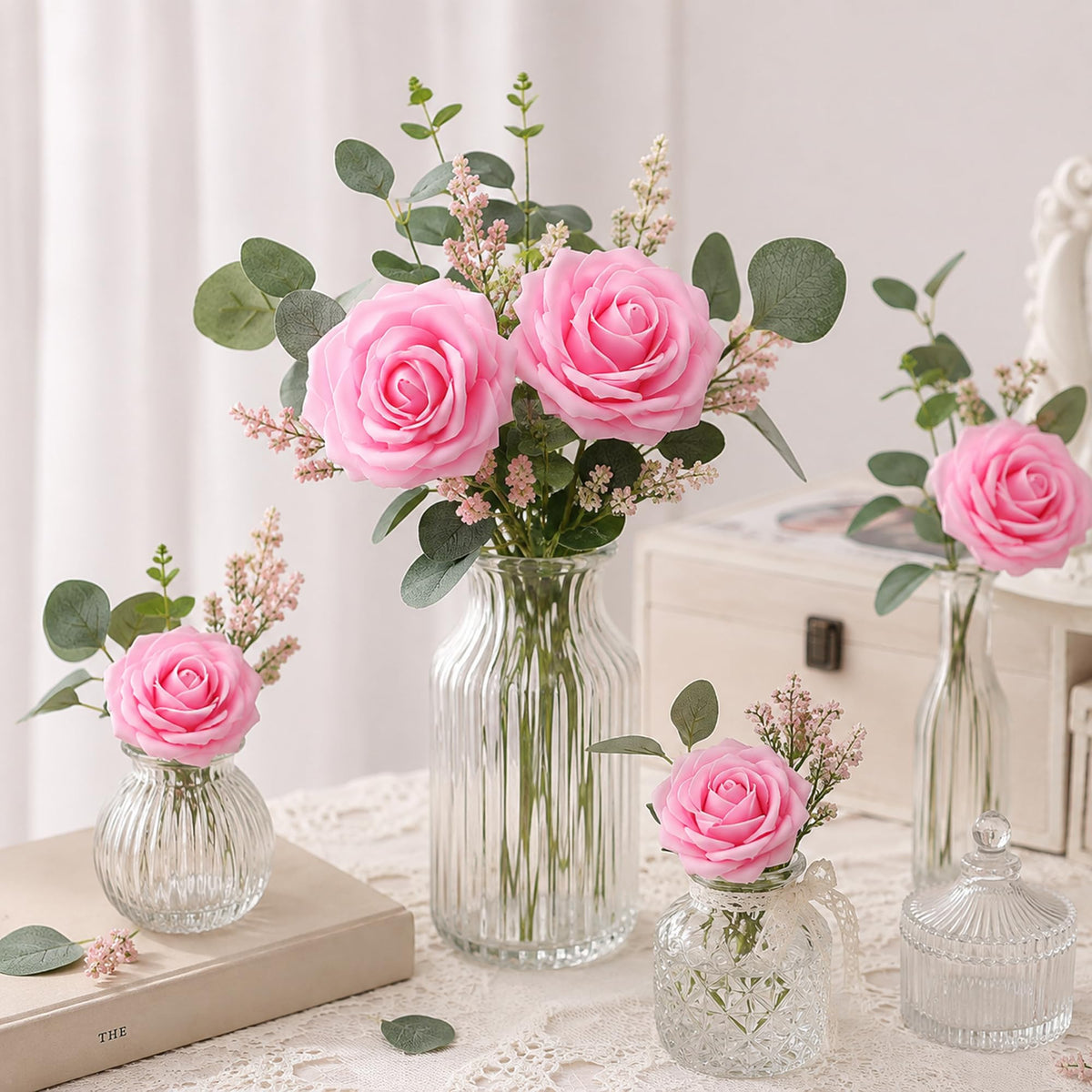 Roses Artificial Flowers Foam Fake Rose Bouquet with Faux Stems, Decorative Flowers for Centerpieces, Wedding Bouquet