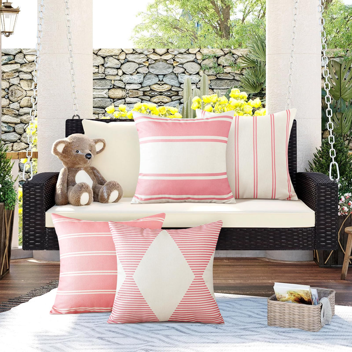 Outdoor Waterproof Decorative Throw Pillow Covers 20x20 Inch Geometry Pillow Cases Square Cushion Case Garden Pillow