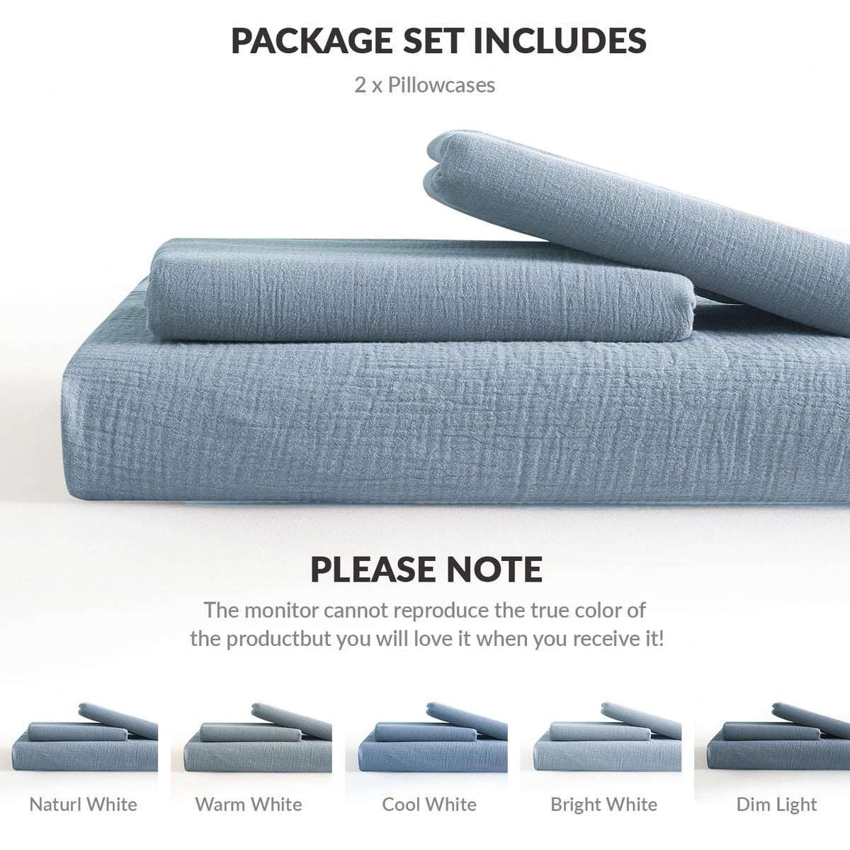 Muslin Pillowcases 100% Cotton, 2 Pack Linen Like Pillow Shams with Envelope Closure, Ultral Soft and