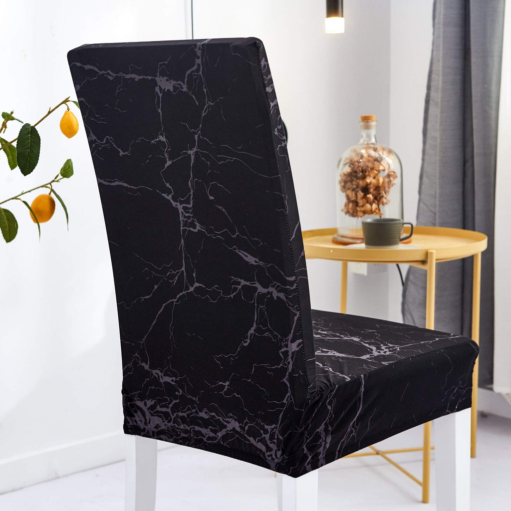 Chair Covers Set of 6 Pack Black Marble Slipcovers High Back Chairs Cover Stretch Spandex Slipcover for Wedding Party