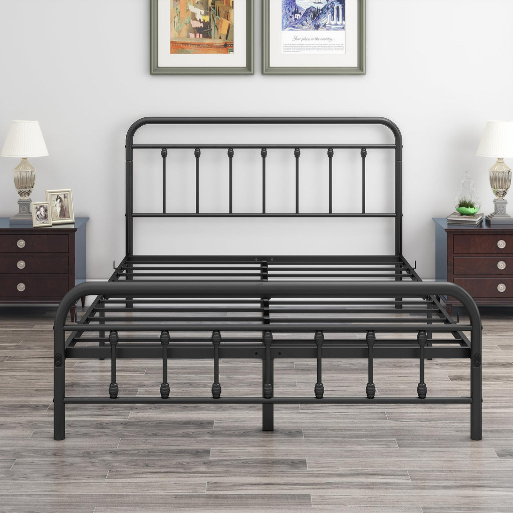 Metal Bed Frame with Headboard and Footboard Farmhouse Platform Bed Frame Under Bed Storage No Box