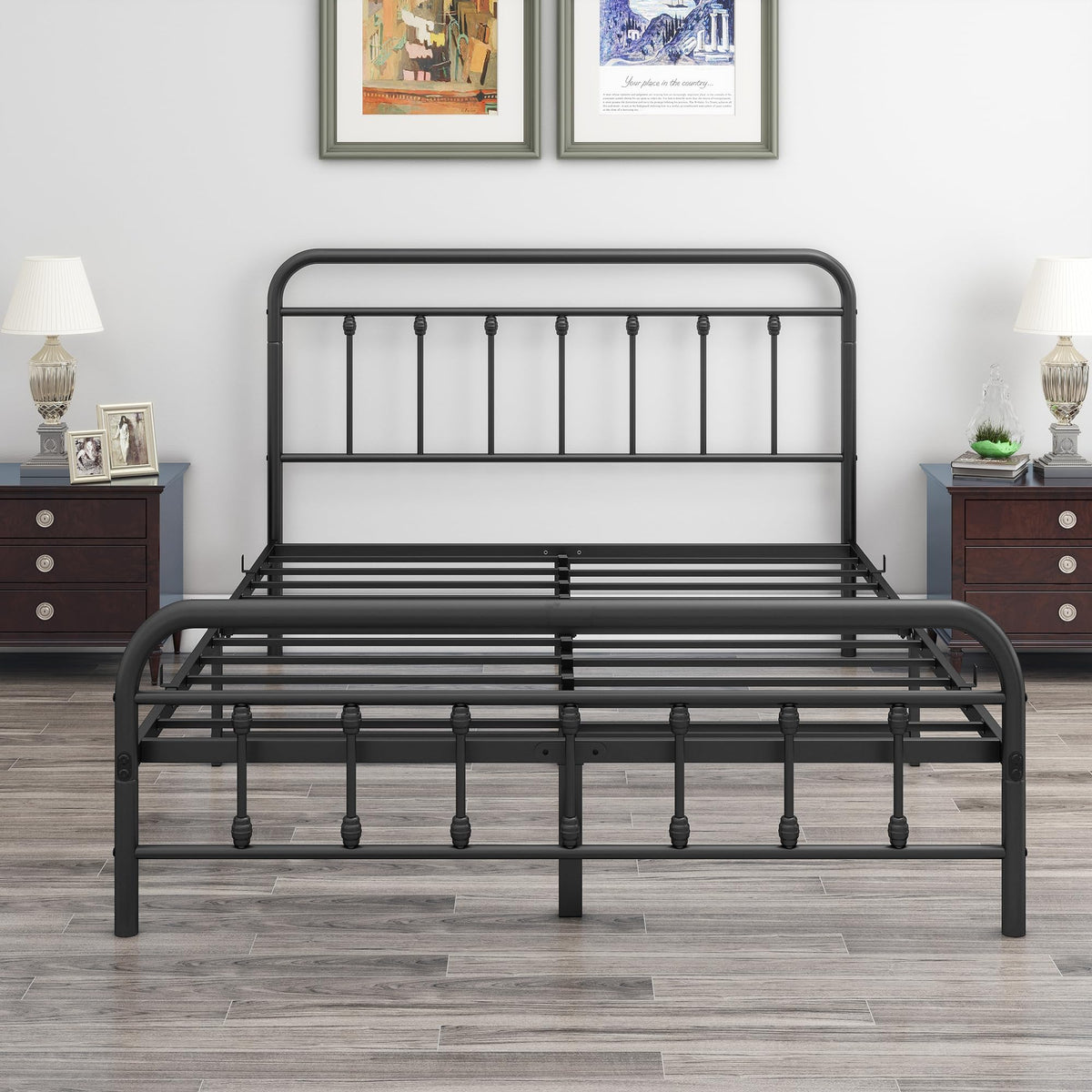 Metal Bed Frame with Headboard and Footboard Farmhouse Platform Bed Frame Under Bed Storage No Box