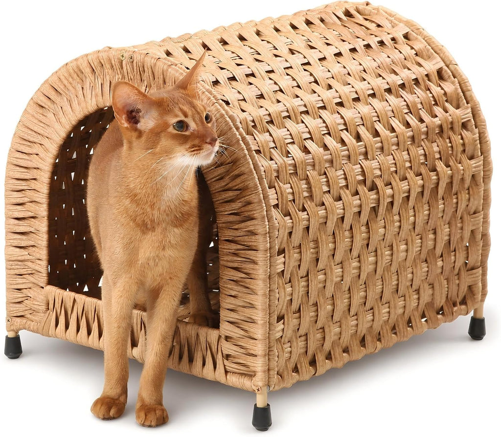 Handwoven Wicker Cat Bed for Cats up to 20 lb, 14.2" H × 14.2" W × 16.5" D