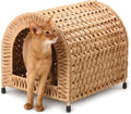 Handwoven Wicker Cat Bed for Cats up to 20 lb, 14.2" H × 14.2" W × 16.5" D