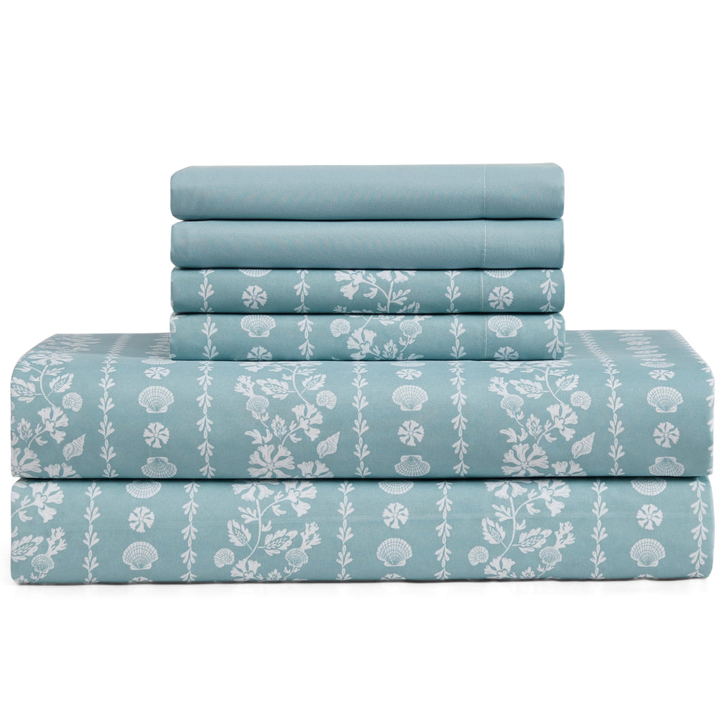 6-Pc Sheet Set with Cooling Pillowcases, Coastal Stripe