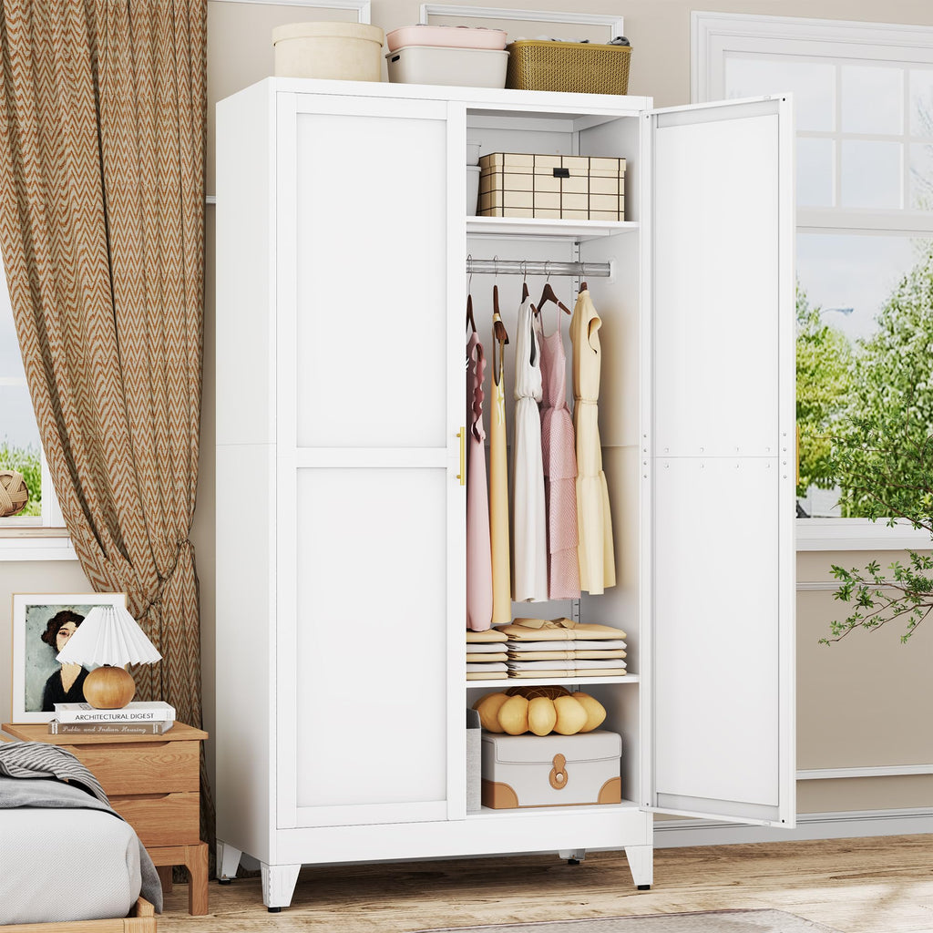 Metal Armoire Wardrobe Closet, 78.7" Bedroom Clothing Storage Cabinet