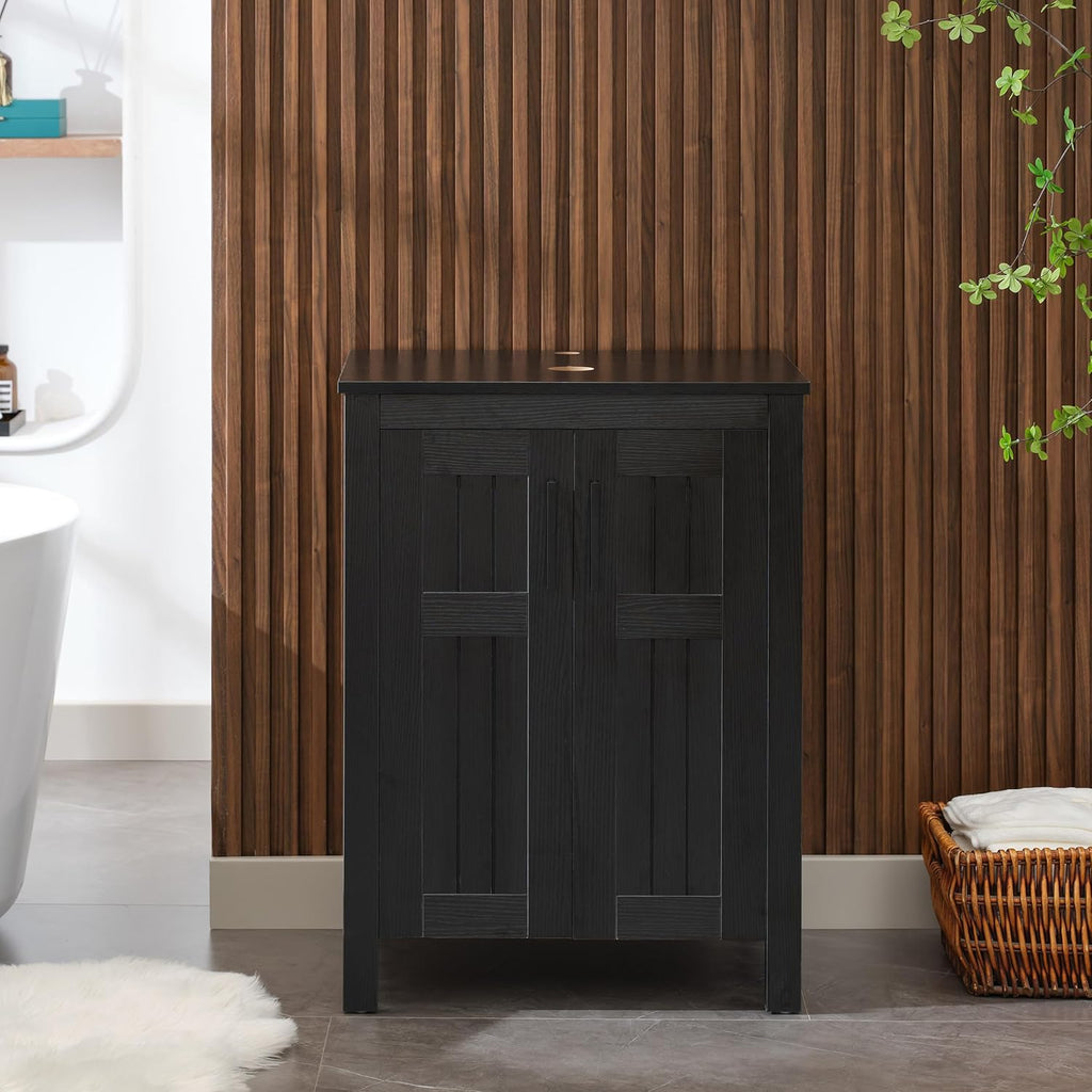 Black 24" Bathroom Vanity Without Sink,Modern Freestanding Sink Cabinet,Stylish Bathroom Vanity Cabinet,Grooved