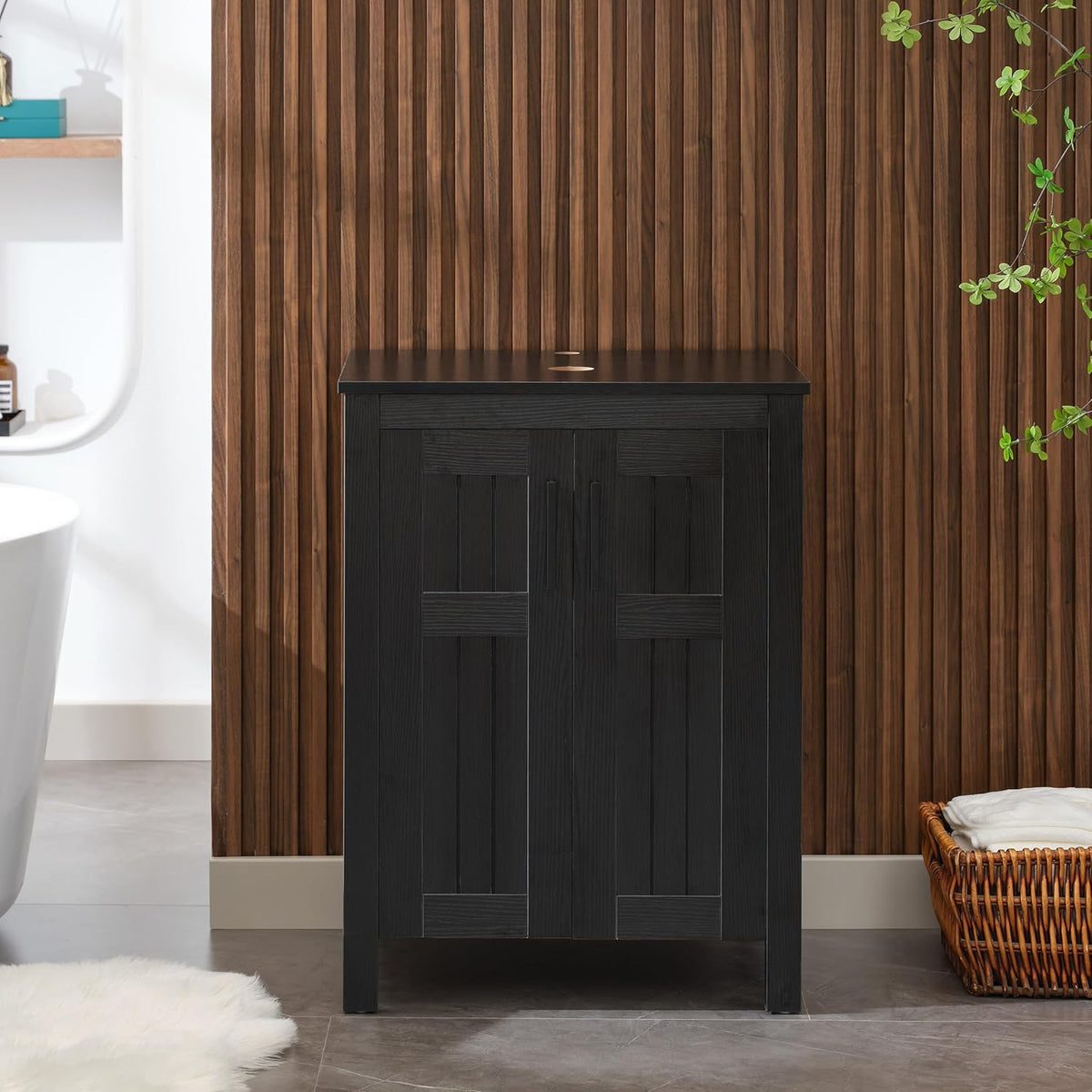 Black 24" Bathroom Vanity Without Sink,Modern Freestanding Sink Cabinet,Stylish Bathroom Vanity Cabinet,Grooved