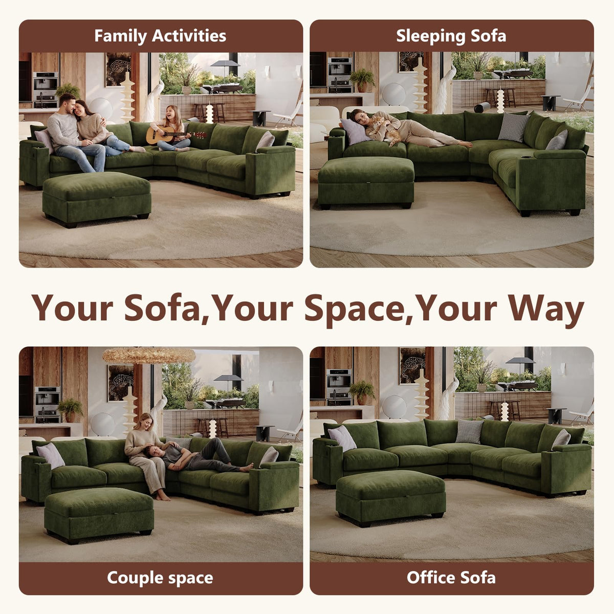107" L Shaped Sectional Couches with Cup Holder