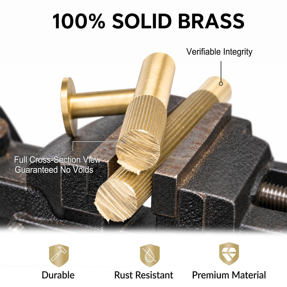 Solid Brass Cabinet Knobs, Single Hole T Bar Handles