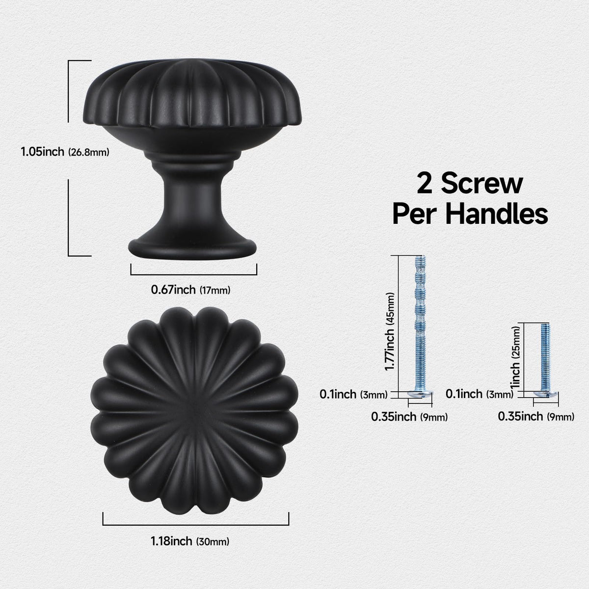 Matte Black Cabinet Knobs,10 Pack Solid Drawer Pulls for Dressers