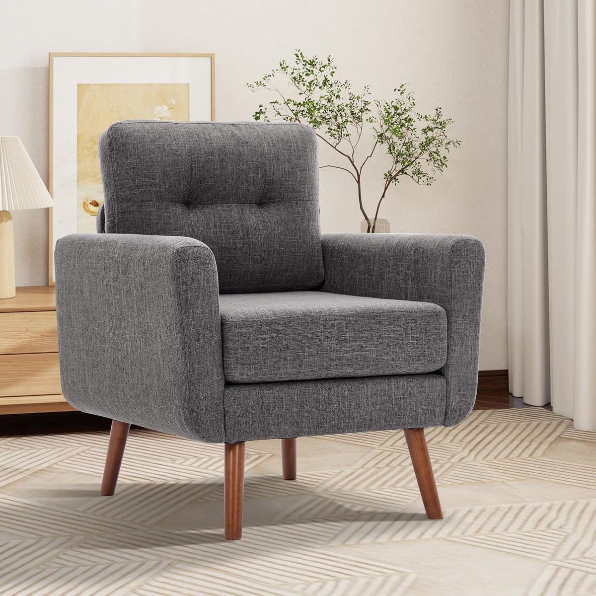 Accent Chair, Reading Chair, Mid Century Modern Arm Chair, Button Tufted Upholstered Accent Chairs Sofa with Solid