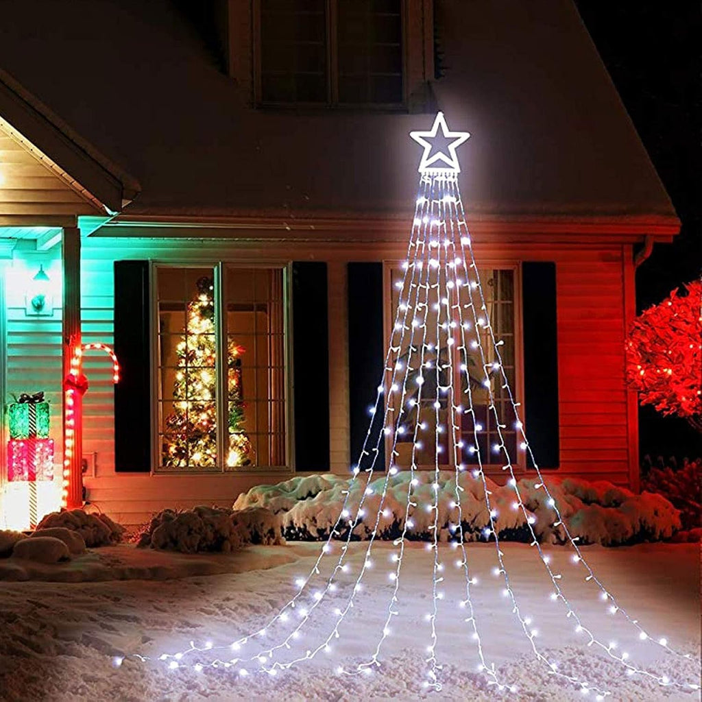 Christmas Decoration Lights, Outdoor Christmas String Lights 320 LED 11.5Ft Waterfall Tree Light with Big Star Topper