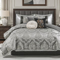 Gray Jacquard Comforter Set - Luxury 7 Piece Bed in a Bag