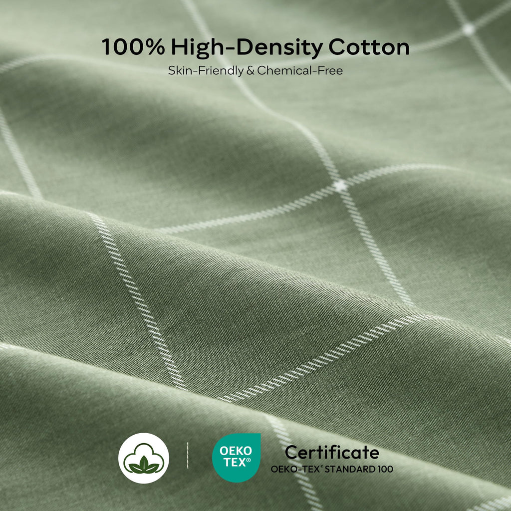 100% Cotton Plaid Duvet Cover Set, Green
