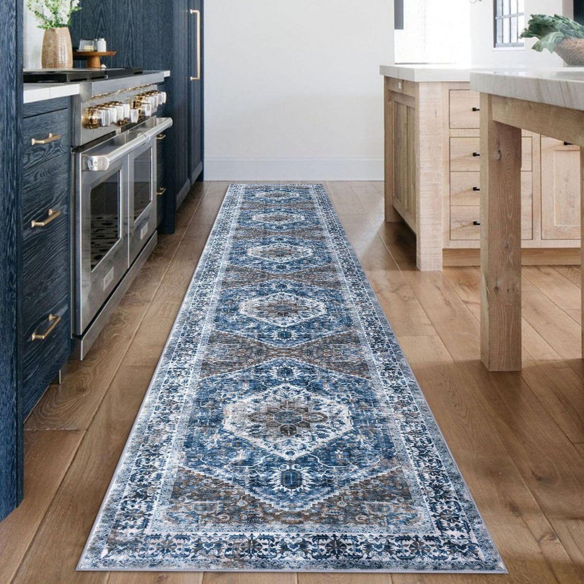 Runners s Extra Long Washable Kitchen Runner Rug Boho Runner Rug Indoor Blue Printed Oriental Faux Wool Stair