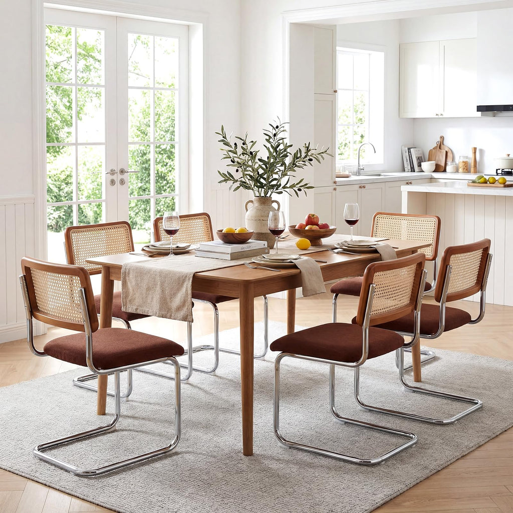 Natural Rattan Dining Chairs Set of 4, Modern Cesca Kitchen Chair